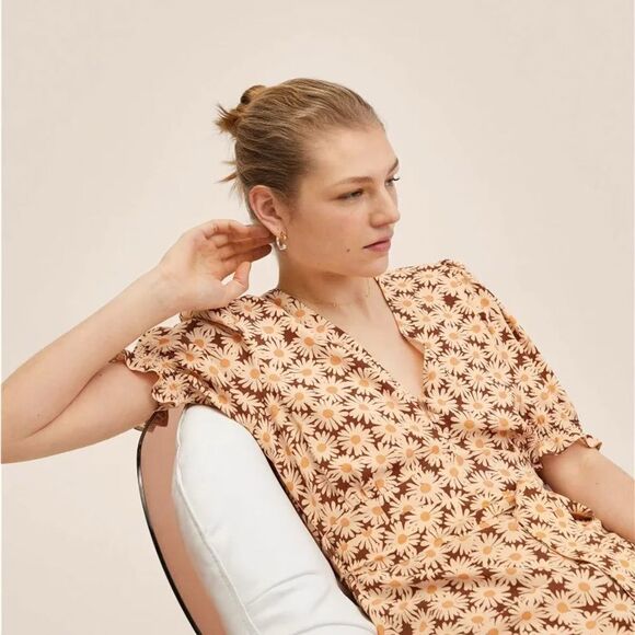 Mango Daisy Printed Puff Sleeve Jumpsuit size Small - Picture 4 of 8